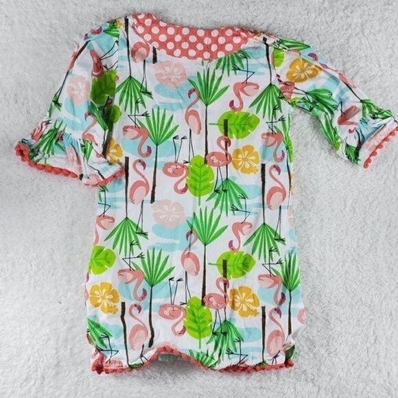 MUD PIE FLAMINGO TROPICAL CAFTAN POM POM TRIM 5T - Picture 3 of 11